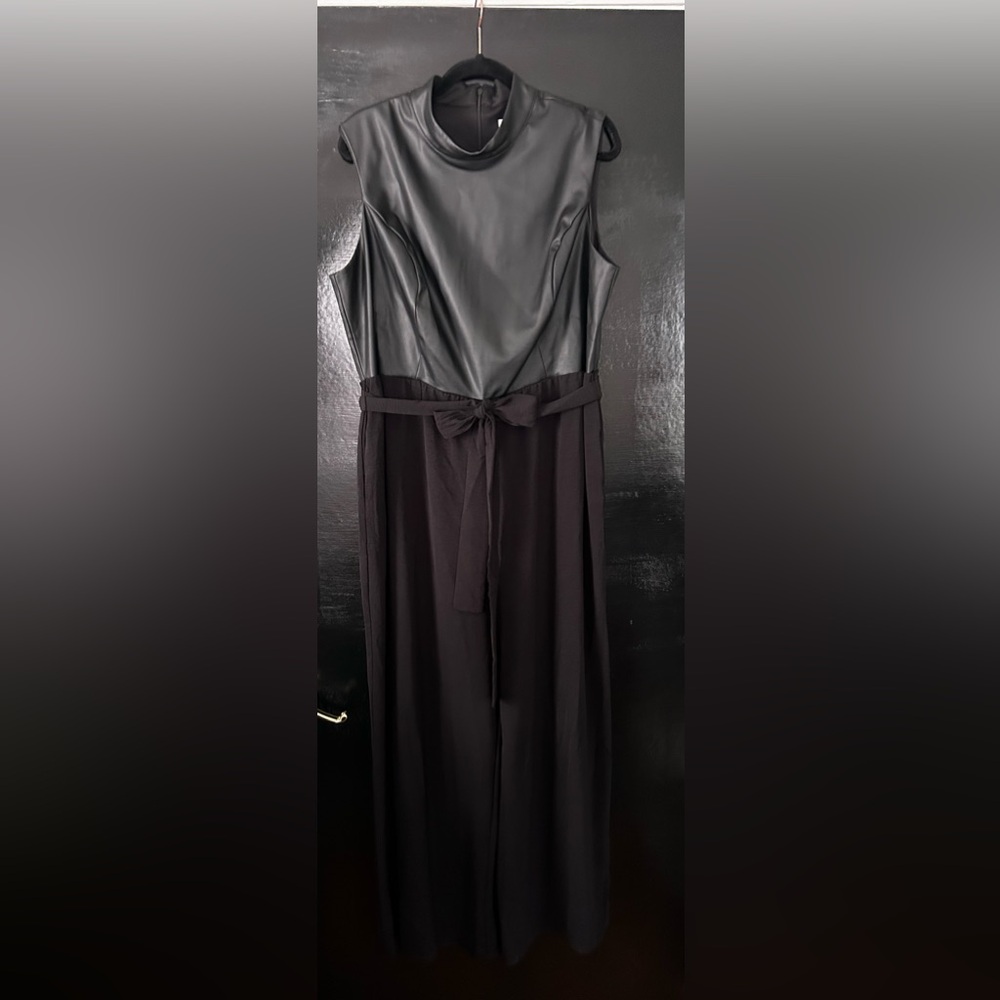 Faux Black Leather Jumpsuit